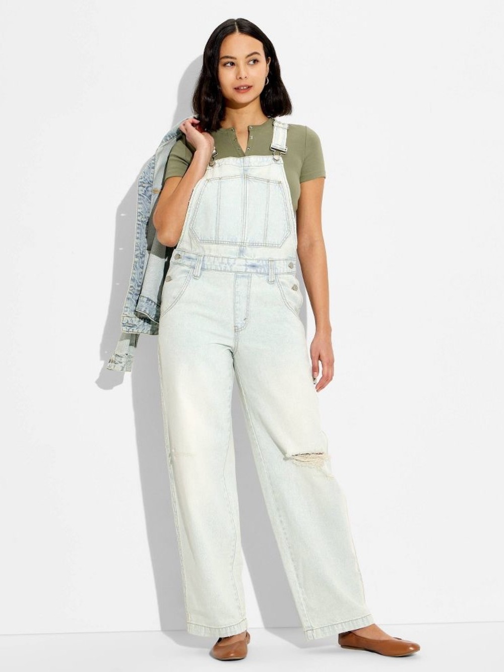 Women's Baggy Overalls Mid-Rise Straight Leg Jeans - Wild Fable NWOT Size S